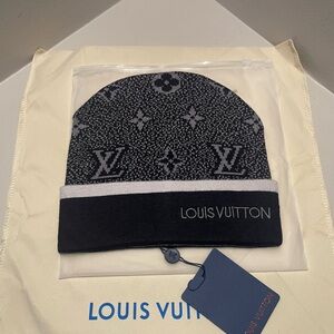 Grey and black with white stripe Beanie